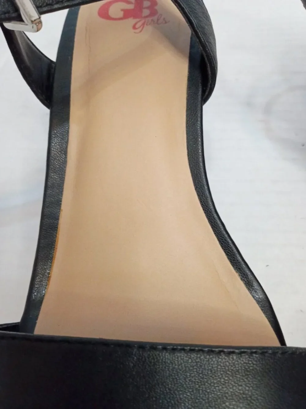 GB Girls Black Ankle Strap Formal Dress Sandals Block Heel Size Youth 2M